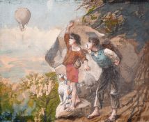 19th/20th century continental school, Illustrations for an adventure story with youths and a hot air