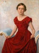 Maurice Codner (1888-1958) British, portrait of a seated lady in a red dress, oil on canvas, signed,