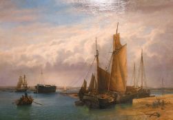 William Henry Mason (19th century), A view of shipping at Chichester with Bosham Church in the