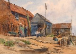 E. M. Percival (19th/20th century) British, A view of a figure outside a boatshed, watercolour,
