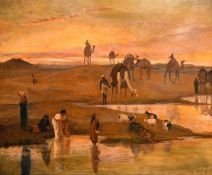 Frederick Goodall (1822-1904) British, A North African scene with figures, goats and camels, at