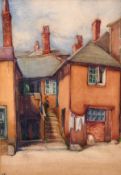 Early 20th century British school, Cottages in St. Ives, Cornwall, watercolour, initialled and