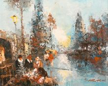 D. B. Barton (1903-1990) American, An impressionist street scene with figures bathed in the glow