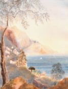 19th century Italian school, A coastal scene with mountains beyond, watercolour. 13