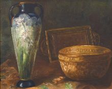 Early 20th century school, circa 1925, A still life study of a vase and bowl, oil on panel,