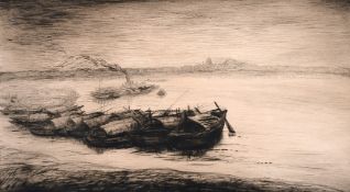 Mukul Dey (1895-1989) Indian, 'On the Ganges, Calcutta', etching, 8