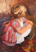 Dianne Flynn (b. 1939) British, 'Ruby with Toy Duck', a study of a young girl playing with a toy