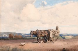 Ernest George Beach (1865-1943) British, Figures with a horse and cart in the landscape,
