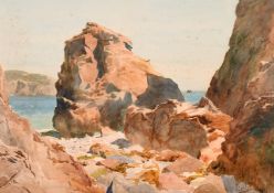 Cecil Mary Leslie (1900-1980) British, A rocky coastal view near Sark, signed, inscribed verso, 10.