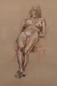 Peter Collins, a seated nude, chalk and charcoal, 14