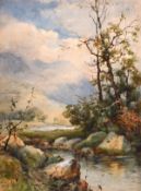Charles Frederick Albon (1864-1930) British, Rocky River landscape with mountains beyond,