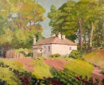 Forrest Hewit (1870-1956) British school, A house in a garden surrounded by trees, oil on canvas,