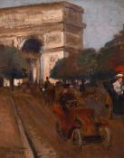 A. Patay (early 20th century), Figures and motorists on a busy boulevard with l'Arc de Triomphe