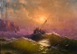 Attributed to Ivan Konstantinovich Aivazovsky (1817-1900) Russian, Ships in Heavy seas off a