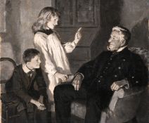 Percy Tarrant (1855-1934) British, A warm hearted discussion with father, en grisaille, oil on paper