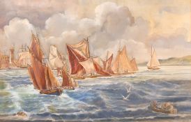 Follower of Thomas Bush Hardy (1842-1897), A scene of Yachts by a port, watercolour, bears