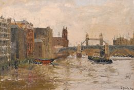 David Birch (1895-1968) British. A View of the Thames with Tower Bridge in the Distance, Oil on