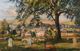 Emily Beatrice Bland (1864-1951) British, View of a town with hills beyond, oil on canvas, signed,