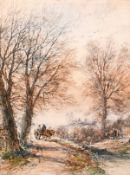 L. Lewis (19th century) British, Figures on a horse and cart on country path, watercolour, signed