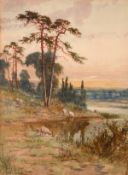 Frank Hider (1861-1933) British, Sheep watering at dusk, watercolour, signed and dated '1904', 15