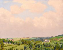 Robert Morson Hughes (1873-1953) British, A summer landscape with cottages and rolling hills, oil on