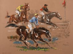 Louis Malespina (1874-1940) France, A set of three prints depicting horse racing scenes, hand