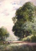 Charles Harrington (1865-1943) British, Cattle grazing in woodland shade, watercolour, signed, 14