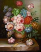 20th/21st century school, A pair of still life paintings of mixed flowers, oil on panel, 10
