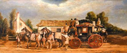 Charles Cooper Henderson (1803-1877), A coaching scene with Royal mail coaches, oil on canvas, 6