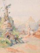 Burmese/Malayan school?, View of a monument in the grounds of the temple, watercolour. 11