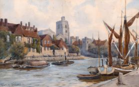 Warren Williams (1863-1941) British. A view of Maidstone from the river, watercolour, signed, 10