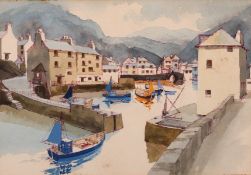 Frederick T. W. Cook (1907-18 92) British, a harbour scene with mountains beyond, watercolour,
