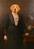 Early 20th century English school, An amusing portrait of a lady with a dog's head, oil on canvas,