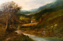 Edward Nevil (late 19th century) British, a pair of oil on canvas paintings of scenes of cottages by