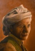 Kathleen McKenzie, Circa 2001. Portrait of a woman in a turban, oil on canvas, inscribed verso,