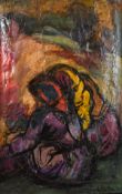 Atalay?, 20th century, figures seated in a Fauvist landscape, oil on paper, signed and dated, 21.25