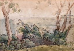 20th century school, Landscape with trees, indistinctly signed and dated '1923', 6.5