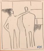 Attributed to Keith Vaughan (1912-1977) British, A study of two figures, pencil, with studio