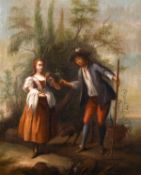 Late 18th/Early 19th century continental school, A scene of a young gardener giving a lady a flower,