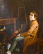 Early 19th century continental school, A scene of a young boy stoking a fire in an artist's