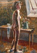 Attributed to Norman Lloyd (1895-1983) Australian, A standing female nude in the artist's studio,