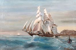 Fowler (1853-1926) British, A Clipper at full sail off a headland, oil on canvas, signed, 20