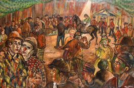 Derek Higginson (1930-2020) British, 'The Sad Clown', a circus scene, oil on canvas, signed, 24