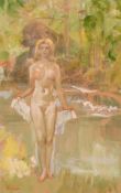 Zorad, 20th century Hungarian school, study of a female bathing outdoors, watercolour, signed, 13