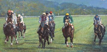 Lawrence Earl (20th century) British. 'Racing at Deauville', oil on canvas, signed, 20