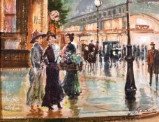 Giuseppe de Sanctis (1858-1924) Italian, A scene of female figures conversing on a busy street