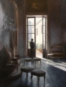 Genevieve Dael (b. 1947) France, 'Musique Lointaine', A figure in an interior, oil on canvas, signed