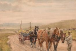 Nathaniel Hughes John Baird (1865-1936) British, A figure and horses on a country road, watercolour,