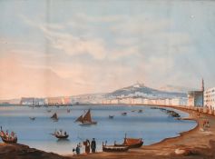 19th century Neapolitan school, view of the bay with hills beyond, gouache, 14