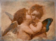 Circle of William-Adolphe Bouguereau, a scene of Eros and Psyche in embrace, oil on paper laid